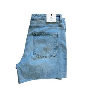Oat New York High Rise Jean Shorts Raw Hem Light Blue Size 10/30 New